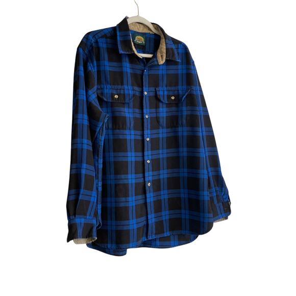 Cabelas Blue Black Checked Flannel Outdoors Gorpcore Button Down Shirt Size XL - Picture 3 of 16